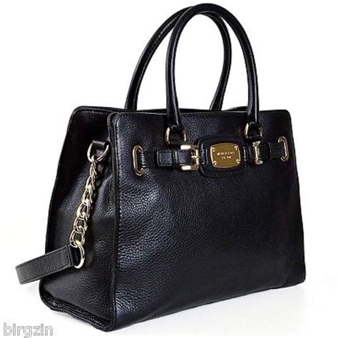 michael kors hamilton black w gold chain satchel handbag|Michael Kors opened satchel purse.